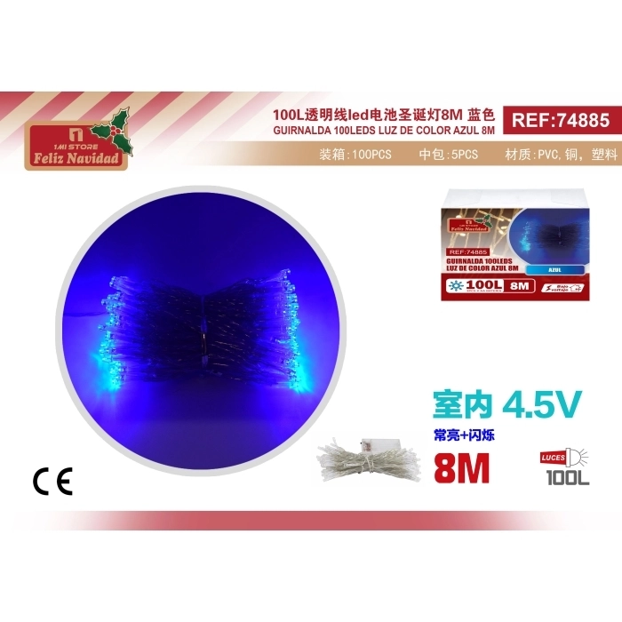 GUIRNALDA 100LEDS LUZ DE COLOR AZUL 8M GUIRNALDA 100LEDS LUZ DE COLOR AZUL 8M