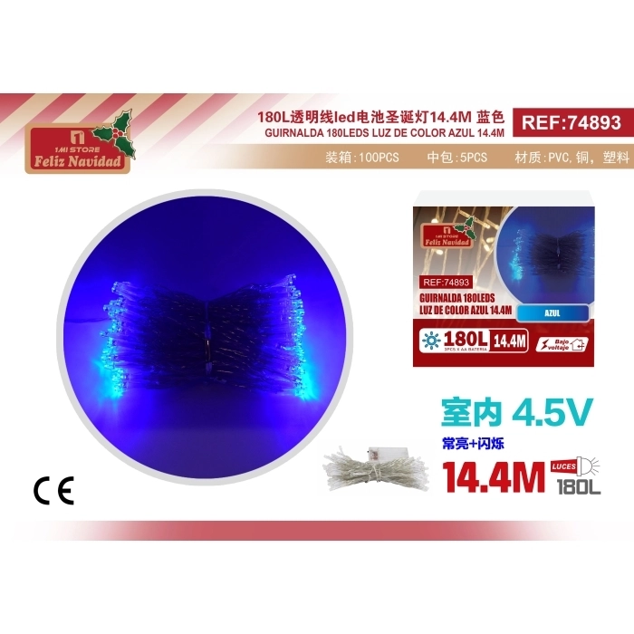 GUIRNALDA 180LEDS LUZ DE COLOR AZUL 14.4M GUIRNALDA 180LEDS LUZ DE COLOR AZUL 14.4M