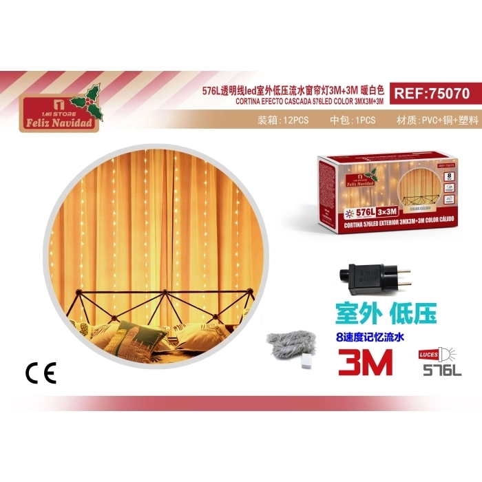 CORTINA 576LED EXTERIOR 3MX3M+3M COLOR CÁLIDO CORTINA 576LED EXTERIOR 3MX3M+3M COLOR CÁLIDO