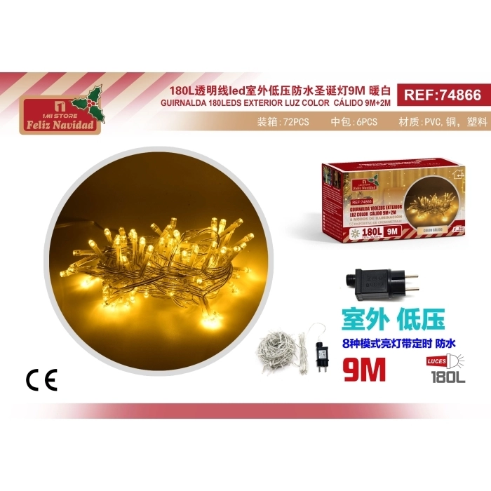 GUIRNALDA 180LEDS EXTERIOR LUZ COLOR CÁLIDO 9M+2M GUIRNALDA 180LEDS EXTERIOR LUZ COLOR CÁLIDO 9M+2M