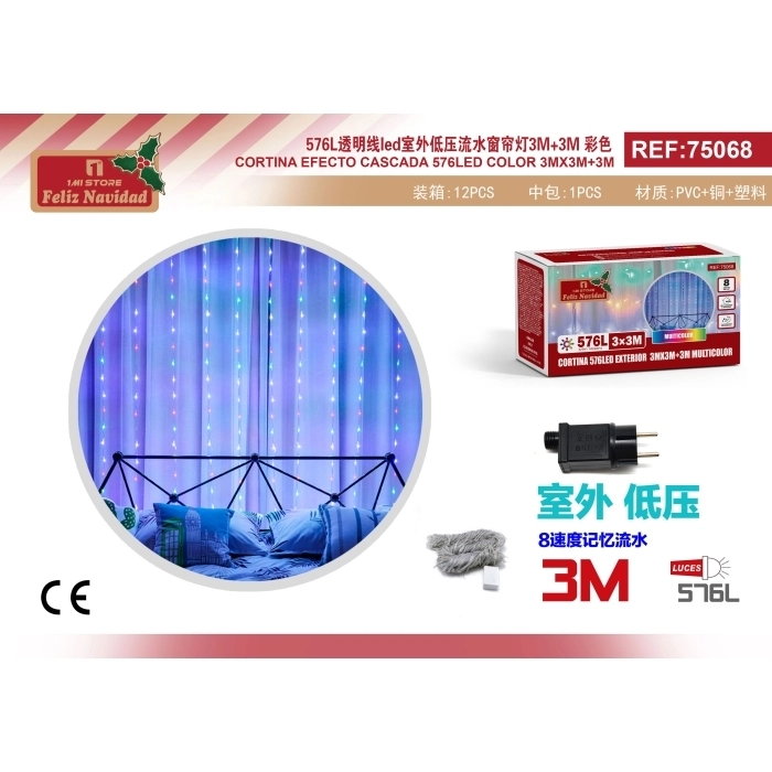 CORTINA 576LED EXTERIOR 3MX3M+3M MULTICOLOR CORTINA 576LED EXTERIOR 3MX3M+3M MULTICOLOR