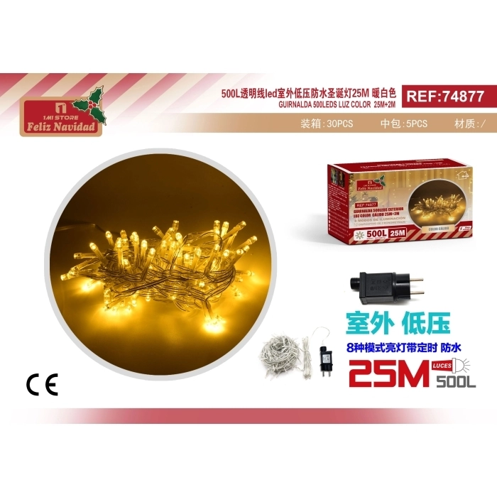 GUIRNALDA 500LEDS EXTERIOR LUZ COLOR CÁLIDO 25M+2M GUIRNALDA 500LEDS EXTERIOR LUZ COLOR CÁLIDO 25M+2M
