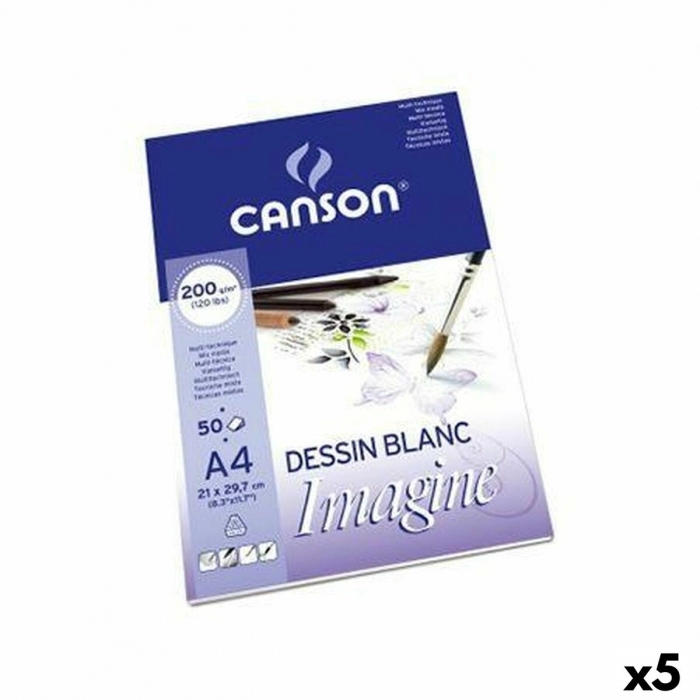 Bloc de dibujo Canson Imagine Blanco 200 g 50 Hojas 5 Unidades (210 x 297 mm)