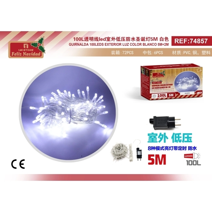 GUIRNALDA 100LEDS EXTERIOR LUZ COLOR BLANCO 5M+2M GUIRNALDA 100LEDS EXTERIOR LUZ COLOR BLANCO 5M+2M