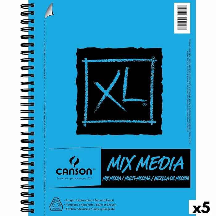 Bloc de dibujo Canson XL Mix Media Papel Blanco A4 30 Hojas 5 Unidades 300 g/m²