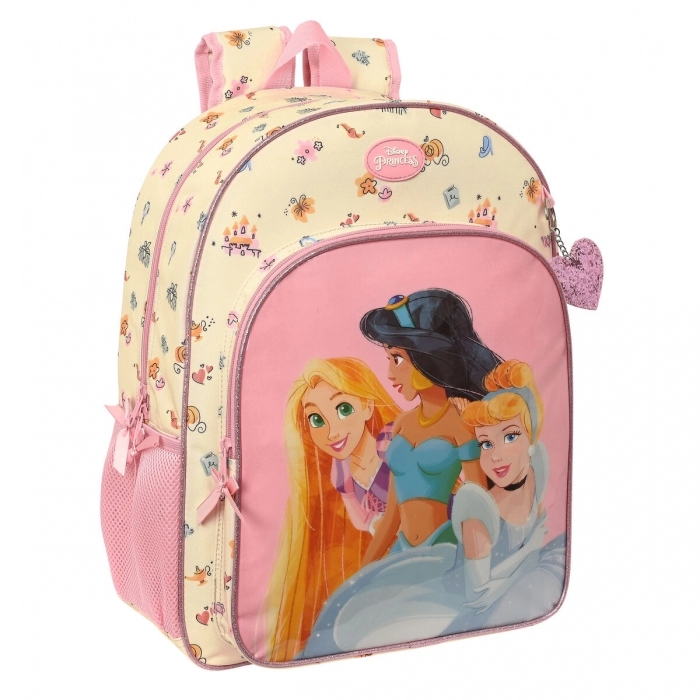 Mochila Escolar Princesses Disney Magical Beige Rosa (33 x 42 x 14 cm)