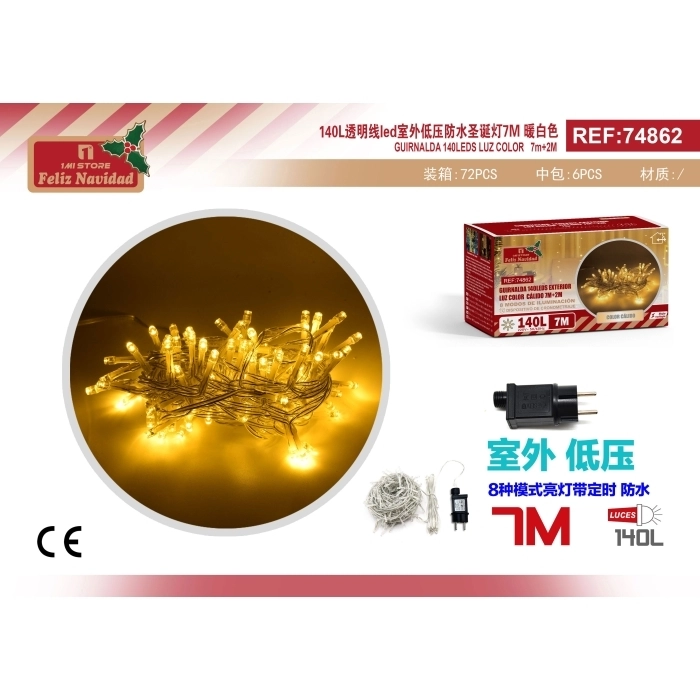 GUIRNALDA 140LEDS EXTERIOR LUZ COLOR CÁLIDO 7M+2M GUIRNALDA 140LEDS EXTERIOR LUZ COLOR CÁLIDO 7M+2M
