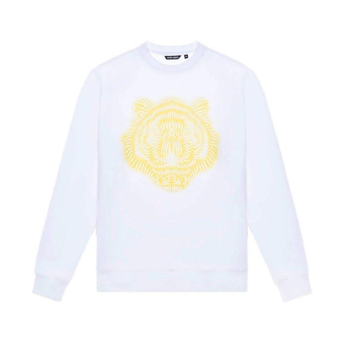 Sudadera Regular Fit con Estampado de Tigre en Relieve Blanco Sudadera Regular Fit con Estampado de Tigre en Relieve Blanco