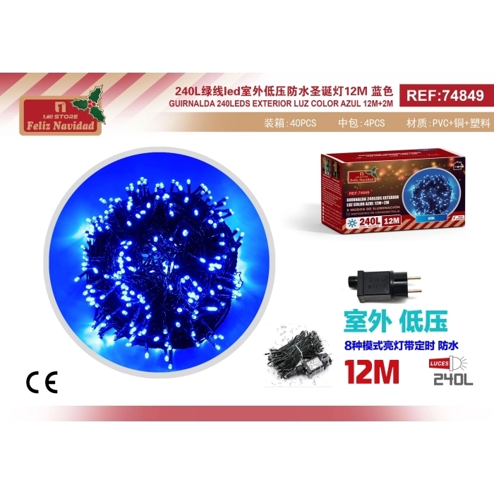 GUIRNALDA 240LEDS EXTERIOR LUZ COLOR AZUL 12M+2M GUIRNALDA 240LEDS EXTERIOR LUZ COLOR AZUL 12M+2M