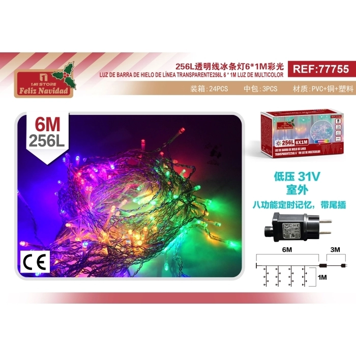 CORTINA TRANSPARENTE 256L 6 * 1M LUZ MULTICOLOR CORTINA TRANSPARENTE 256L 6 * 1M LUZ MULTICOLOR