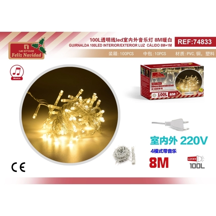GUIRNALDA 100LED INTERIOR/EXTERIOR LUZ CÁLIDO 8M+1M GUIRNALDA 100LED INTERIOR/EXTERIOR LUZ CÁLIDO 8M+1M