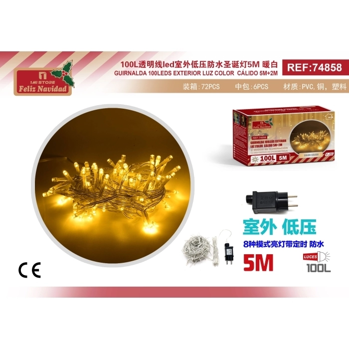GUIRNALDA 100LEDS EXTERIOR LUZ COLOR CÁLIDO 5M+2M GUIRNALDA 100LEDS EXTERIOR LUZ COLOR CÁLIDO 5M+2M