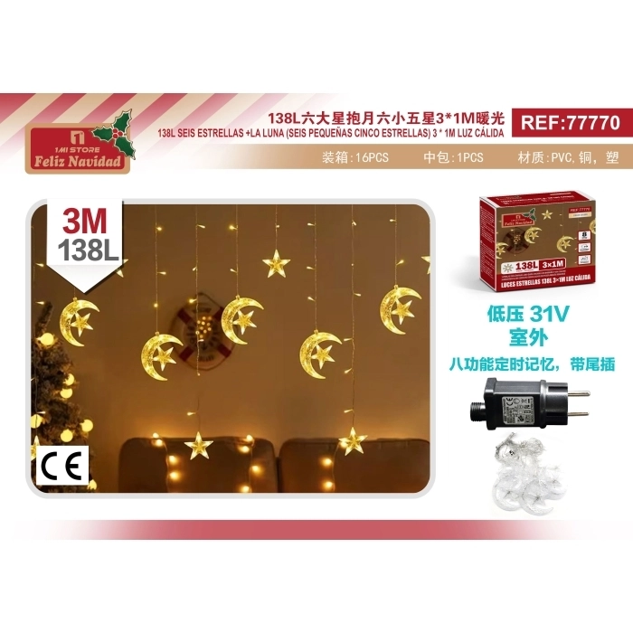 LUCES ESTRELLAS 138L 3 * 1M LUZ CÁLIDO LUCES ESTRELLAS 138L 3 * 1M LUZ CÁLIDO