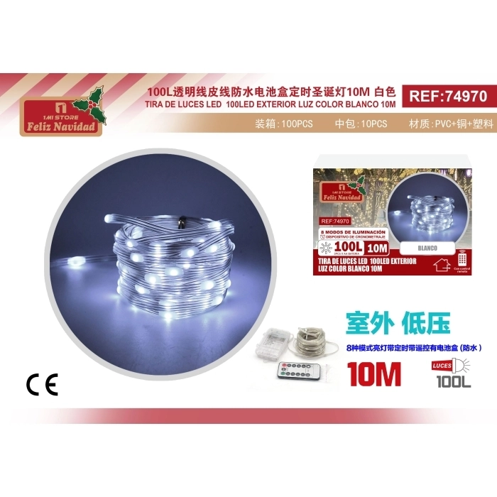 TIRA DE LUCES LED 100LED EXTERIOR LUZ COLOR BLANCO 10M TIRA DE LUCES LED 100LED EXTERIOR LUZ COLOR BLANCO 10M