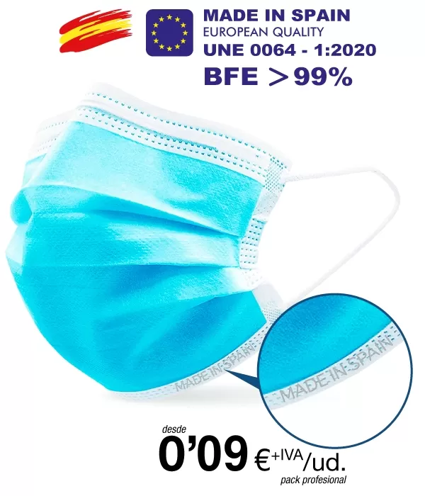 Mascarillas Higienicas tres Capas BFE >99% Calidad Premium Mascarillas Higienicas tres Capas BFE >99% Calidad Premium