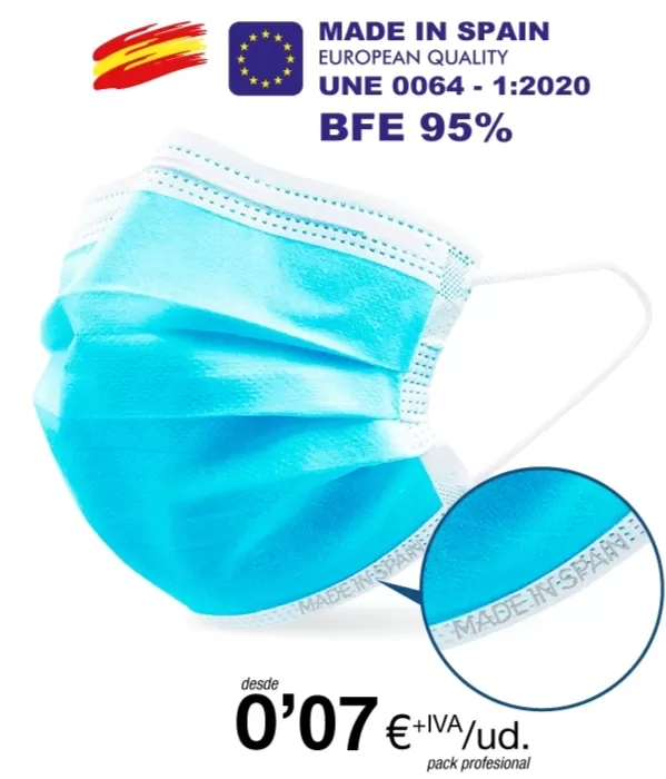 Mascarillas Higienicas tres Capas BFE 95% Alta Calidad Mascarillas Higienicas tres Capas BFE 95% Alta Calidad