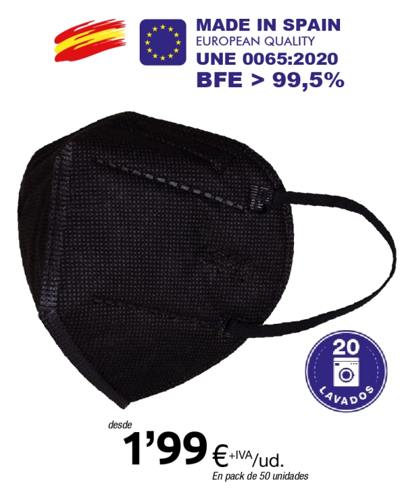 Mascarilla Higiénica Lavable Negra ( 20 LAVADOS ) Mascarilla Higiénica Lavable Negra ( 20 LAVADOS )