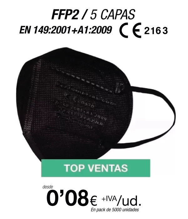 Mascarillas Autofiltrantes FFP2 5 Capas Color Negro con certificación europea Mascarillas Autofiltrantes FFP2 5 Capas Color Negro con certificación europea