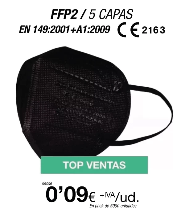 Mascarillas Autofiltrantes FFP2 5 Capas Color Negro con certificación europea Mascarillas Autofiltrantes FFP2 5 Capas Color Negro con certificación europea