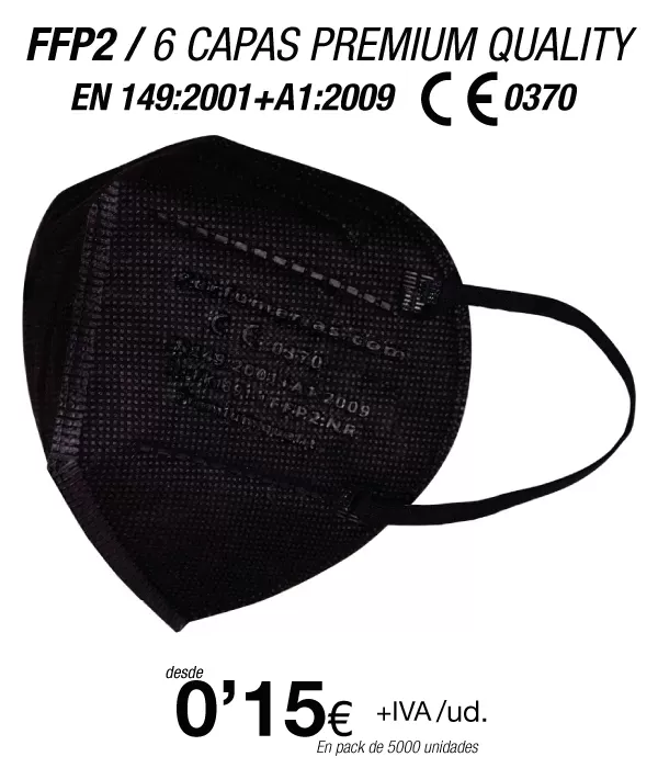 Mascarillas FFP2 6 Capas Calidad Premium Color Negro, con certificación europea Mascarillas FFP2 6 Capas Calidad Premium Color Negro, con certificación europea