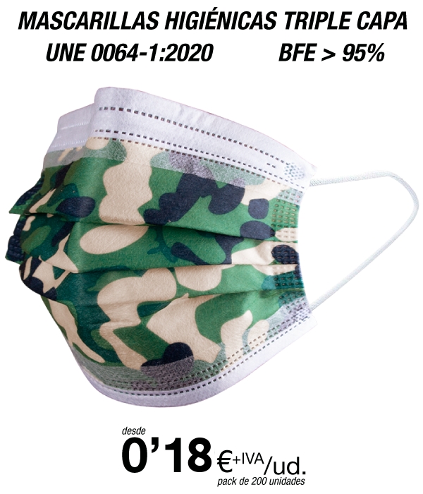Mascarillas Higiénicas Camuflaje con triple capa protectora Mascarillas Higiénicas Camuflaje con triple capa protectora