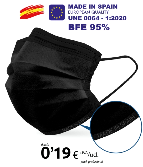 Mascarillas Higienicas tres Capas Negra BFE 95% Alta Calidad Mascarillas Higienicas tres Capas Negra BFE 95% Alta Calidad