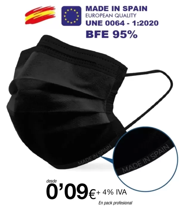 Mascarillas Higienicas tres Capas Negra BFE 95% Alta Calidad Mascarillas Higienicas tres Capas Negra BFE 95% Alta Calidad