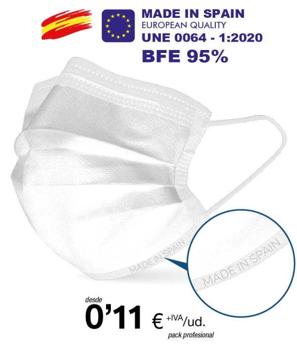 Mascarillas Higienicas tres Capas Blanca BFE 95% Alta Calidad Mascarillas Higienicas tres Capas Blanca BFE 95% Alta Calidad