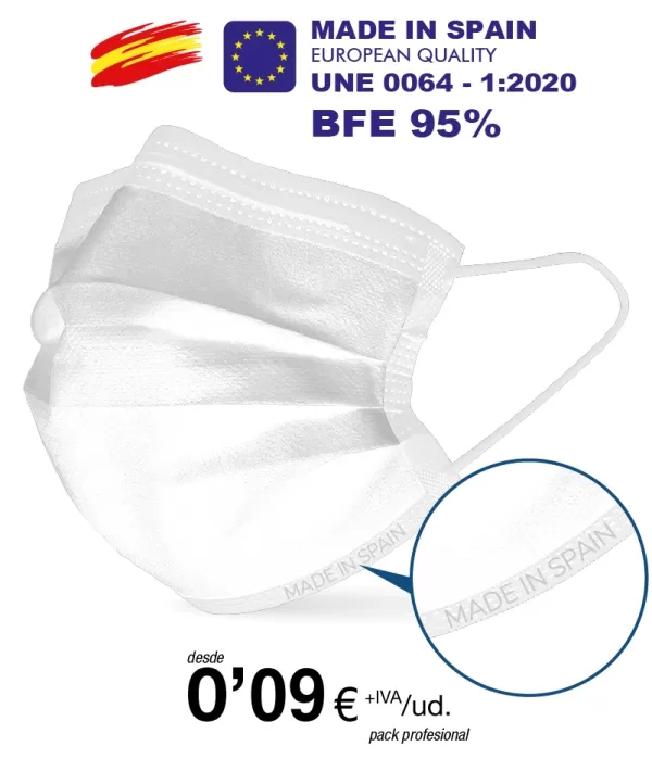 Mascarillas Higienicas tres Capas Blanca BFE 95% Alta Calidad Mascarillas Higienicas tres Capas Blanca BFE 95% Alta Calidad