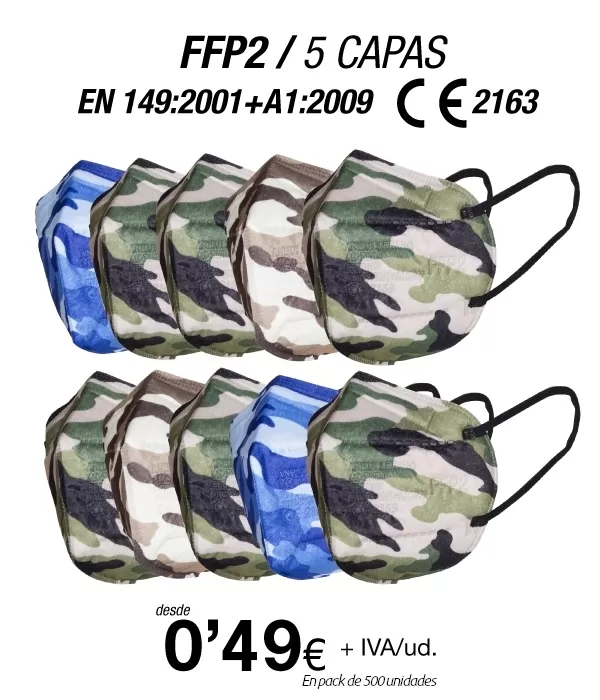 Mascarillas FFP2 Camuflaje Surtido con certificación europea Mascarillas FFP2 Camuflaje Surtido con certificación europea