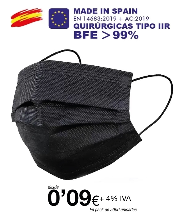 Mascarillas quirúrgica tipo IIR de 3 Capas Negra(certificación sanitaria) Mascarillas quirúrgica tipo IIR de 3 Capas Negra(certificación sanitaria)