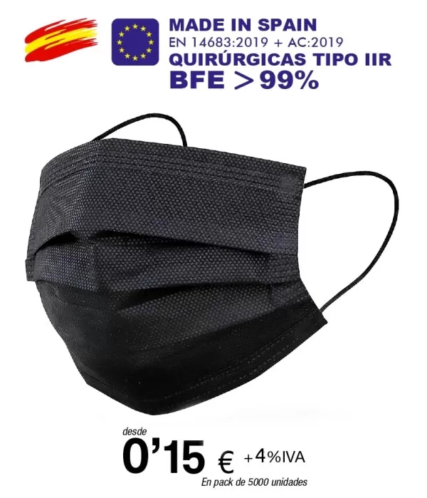 Mascarillas quirúrgica tipo IIR de 3 Capas Negra(certificación sanitaria) Mascarillas quirúrgica tipo IIR de 3 Capas Negra(certificación sanitaria)