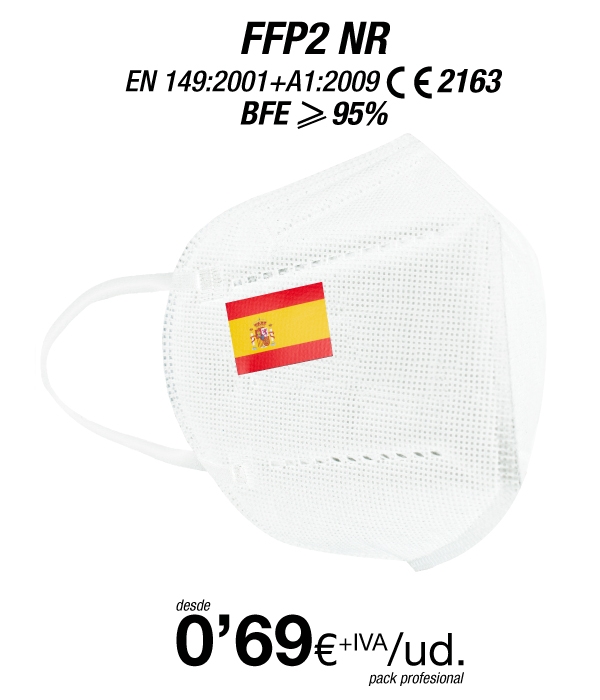 Mascarillas FFP2 5 Capas Blancas con bandera Española, con certificación europea Mascarillas FFP2 5 Capas Blancas con bandera Española, con certificación europea