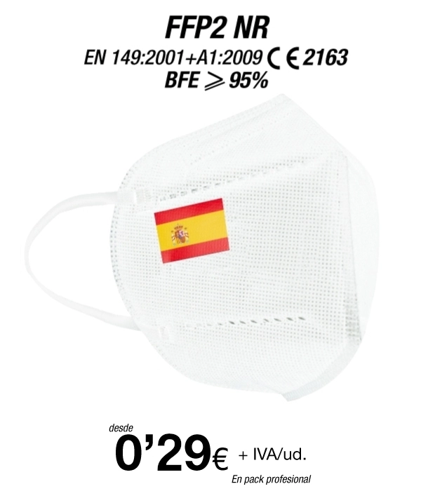 Mascarillas FFP2 5 Capas Blancas con bandera Española, con certificación europea Mascarillas FFP2 5 Capas Blancas con bandera Española, con certificación europea