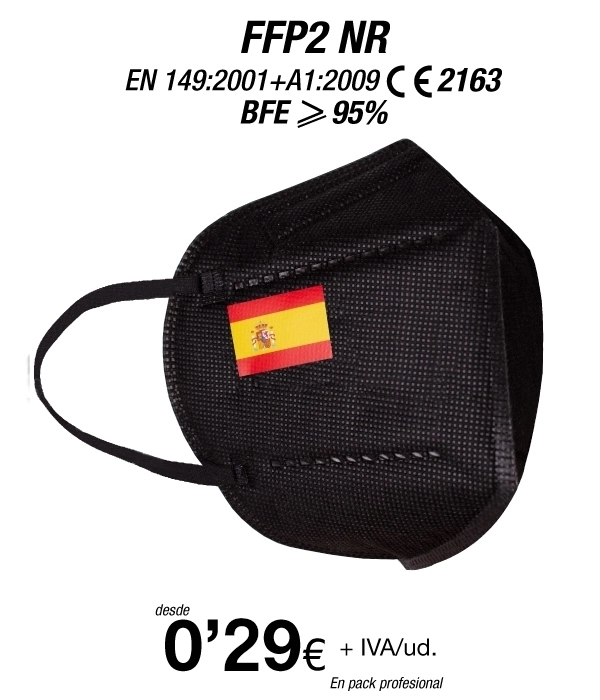 Mascarillas FFP2 5 Capas Negras con bandera Española, con certificación europea Mascarillas FFP2 5 Capas Negras con bandera Española, con certificación europea