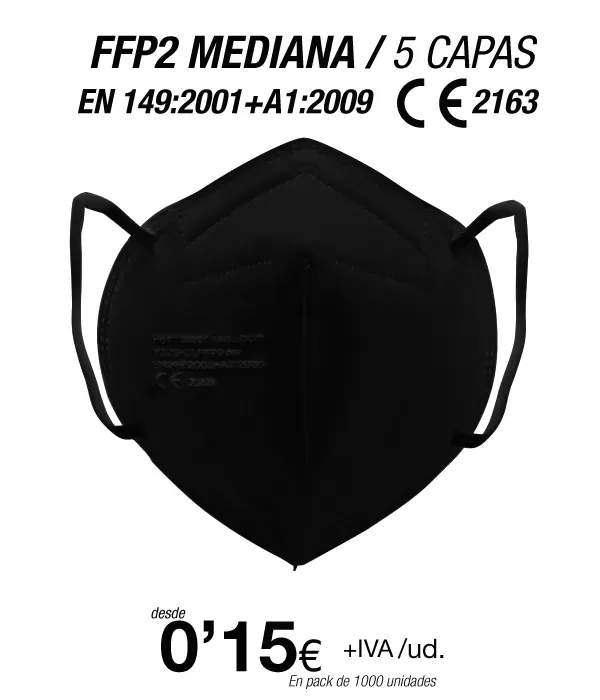 FFP2 Negra Talla Mediana (Especial para Adolecentes / Adultos con rasgos finos) FFP2 Negra Talla Mediana (Especial para Adolecentes / Adultos con rasgos finos)