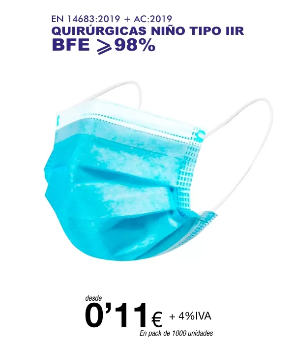 Mascarillas Infantiles quirúrgicas tipo IIR de 3 Capas (certificación sanitaria, Mascarillas Infantiles quirúrgicas tipo IIR de 3 Capas (certificación sanitaria,
