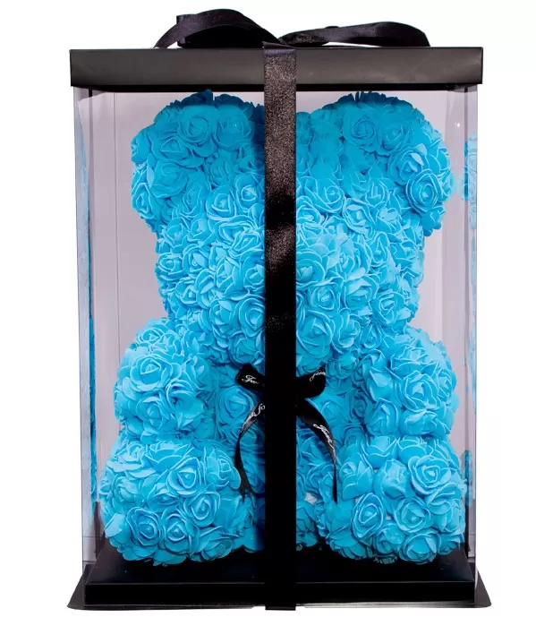 Oso Azul de Rosas goma EVA de 40cm con caja de regalo original
