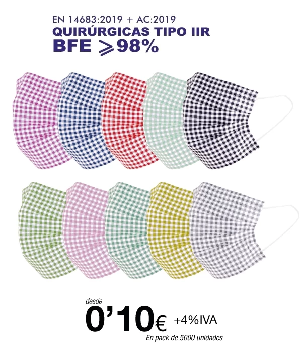 Mascarillas Quirúrgicas Tipo IIR 3 capas Estampado Cuadros Mascarillas Quirúrgicas Tipo IIR 3 capas Estampado Cuadros