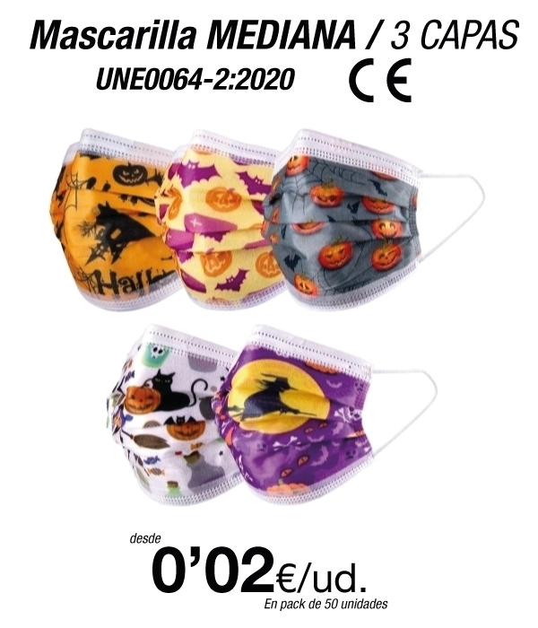 Mascarillas Higiénicas Halloween infantil de tres capas Mediana Mascarillas Higiénicas Halloween infantil de tres capas Mediana