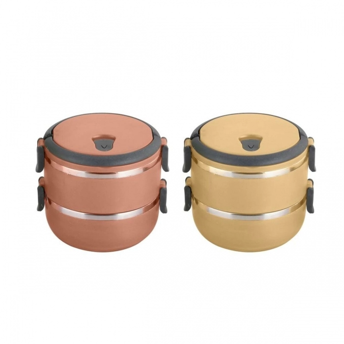 Fiambrera Hermética DKD Home Decor Doble Terracota Acero Inoxidable Amarillo Gri Fiambrera Hermética DKD Home Decor Doble Terracota Acero Inoxidable Amarillo Gri