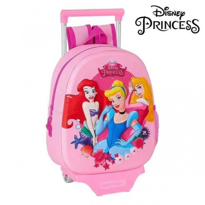 Mochila Escolar 3D con Ruedas 705 Princesses Disney Rosa