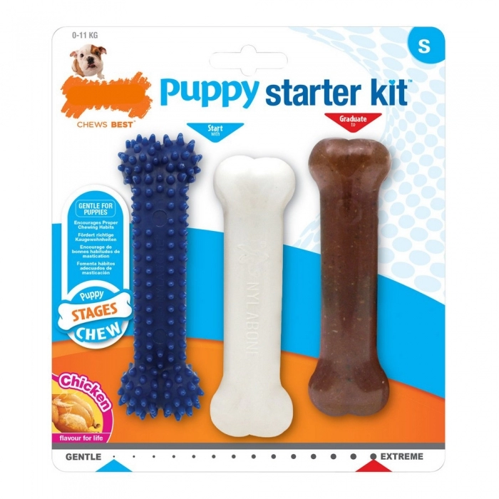 Mordedor de perro Nylabone Extreme Chew Starter Kit Cachorros Pollo Nylon Termop