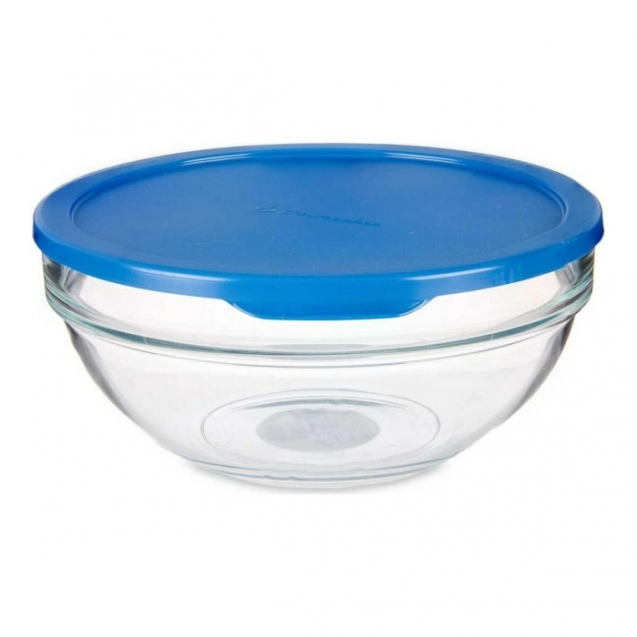 Fiambrera Redonda con Tapa Azul Plástico Vidrio (1135 ml)