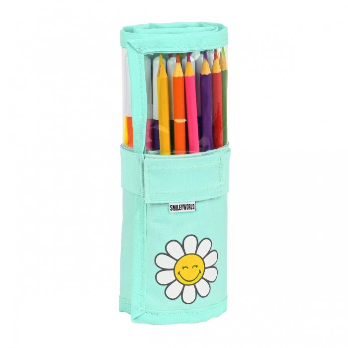 Estuche Escolar con Accesorios Smiley Summer fun Enrollable Turquesa (27 Piezas)