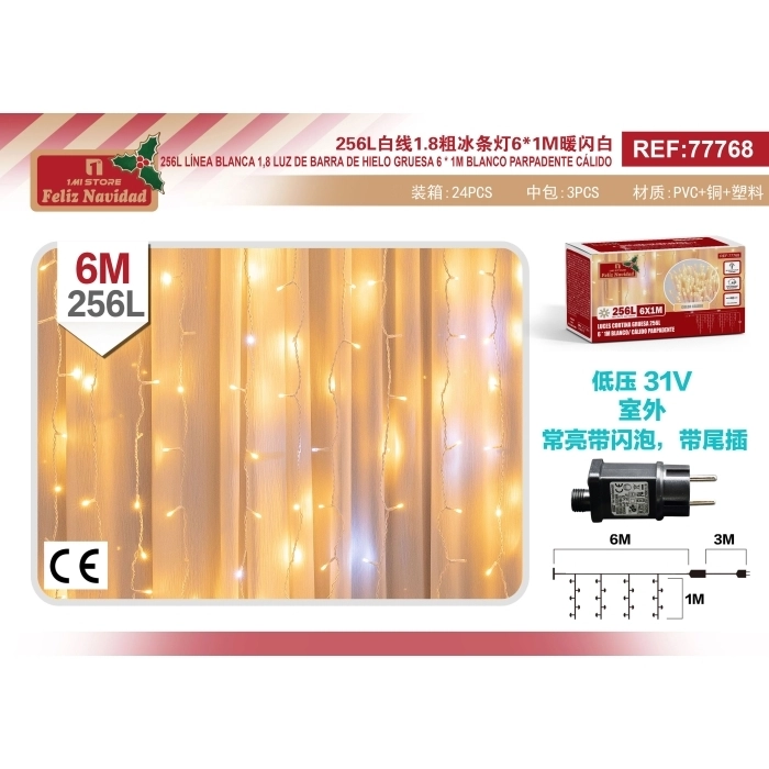LUCES CORTINA GRUESA 256L 6 * 1M BLANCO/ CÁLIDO PARPADENTE LUCES CORTINA GRUESA 256L 6 * 1M BLANCO/ CÁLIDO PARPADENTE
