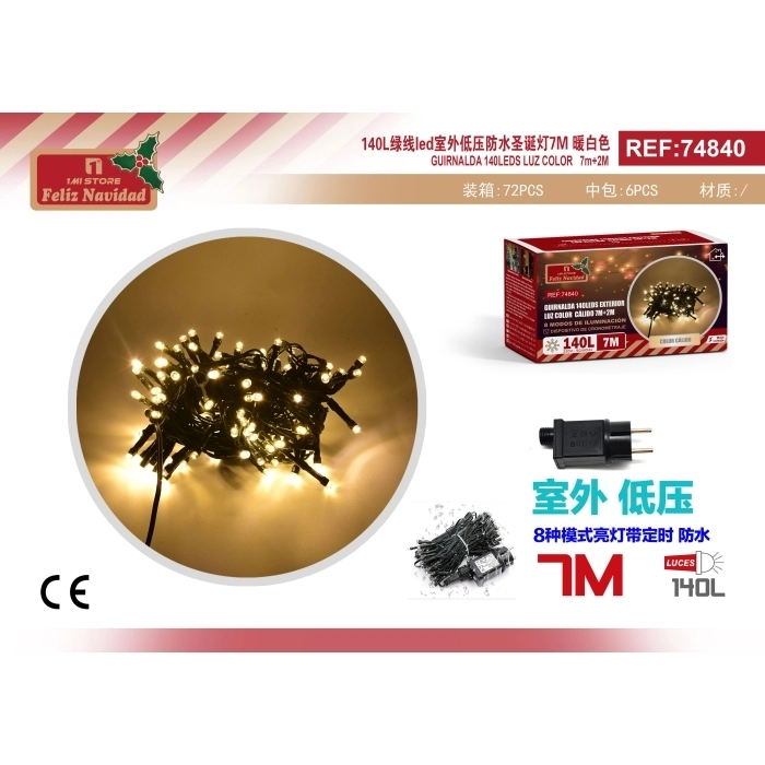 GUIRNALDA 140LEDS EXTERIOR LUZ COLOR CÁLIDO 7M+2M GUIRNALDA 140LEDS EXTERIOR LUZ COLOR CÁLIDO 7M+2M