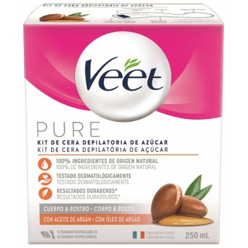 Veet Pure Kit de Cera Depilatoria de Azúcar para Cuerpo y Rostro