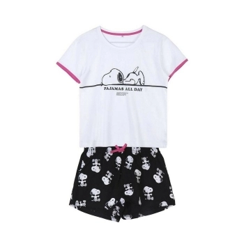 Pijama de Verano Snoopy Mujer Negro Blanco