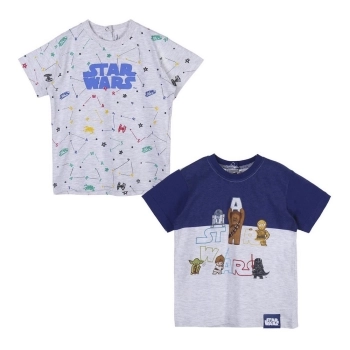 Camiseta de Manga Corta Infantil Star Wars 2 Unidades Gris